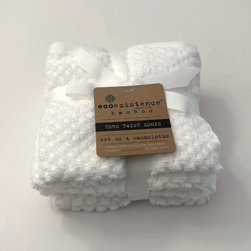 4pc ECOEXISTENCE Bamboo Zero Twist Loops Bath Wash Towel Set - White